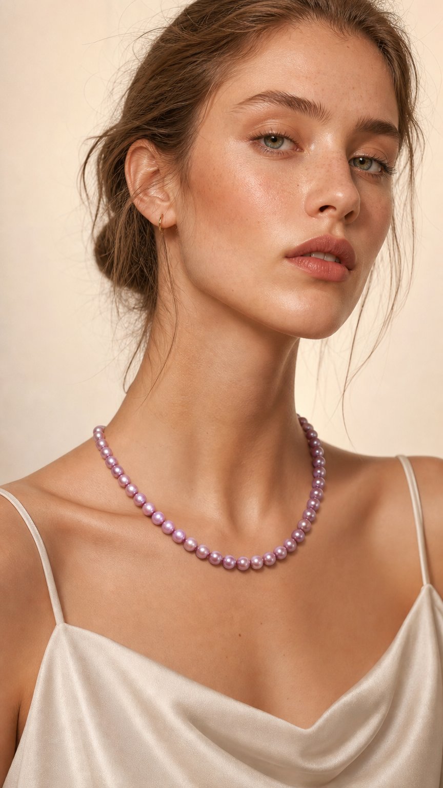 AI product shot of N-003 | Rare Orchid Glow Round Pearl Necklace (9.8mm)