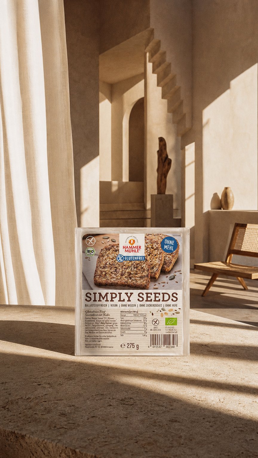 AI product shot of Bio Simply Seeds Fünf-Saatenbrot