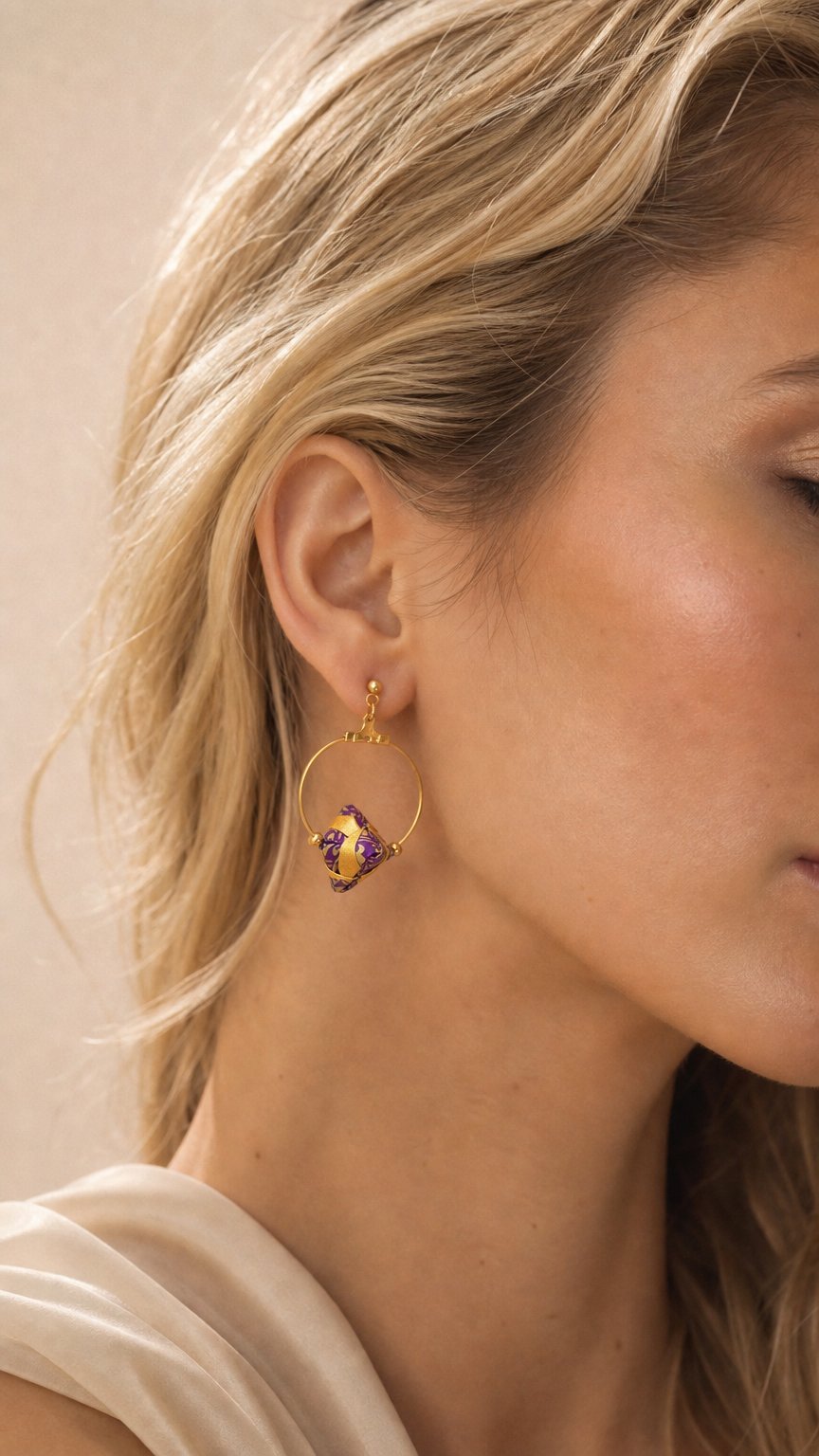 AI product shot of Sonobe Stripe Origami Earrings