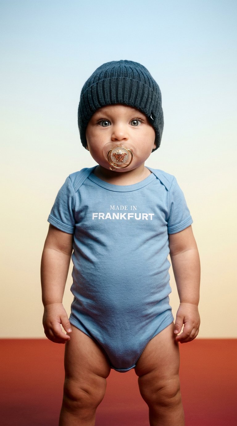 AI product shot of MADE IN - BABY BODYSUIT MIT WUNSCHTEXT