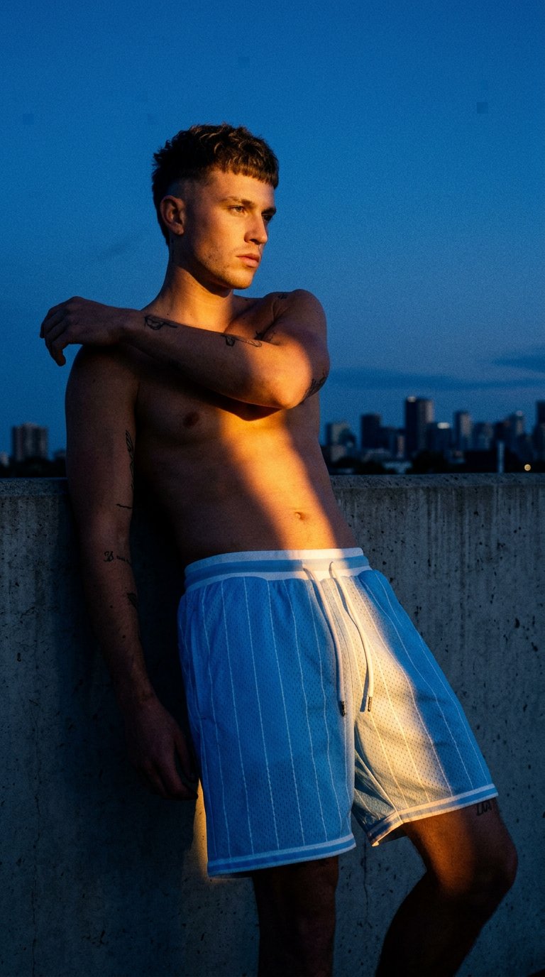 AI product shot of Pinstripe Classic Shorts - Light Blue