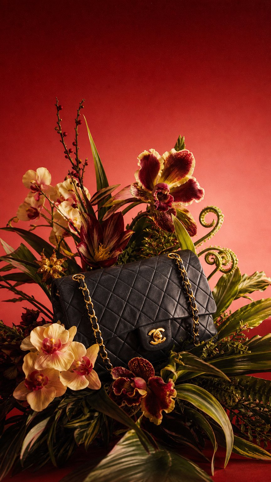 AI product shot of *HOT* Chanel Vintage Medium Classic Double Flap Bag in Black Lambskin Leather with 24K Gold Hardware