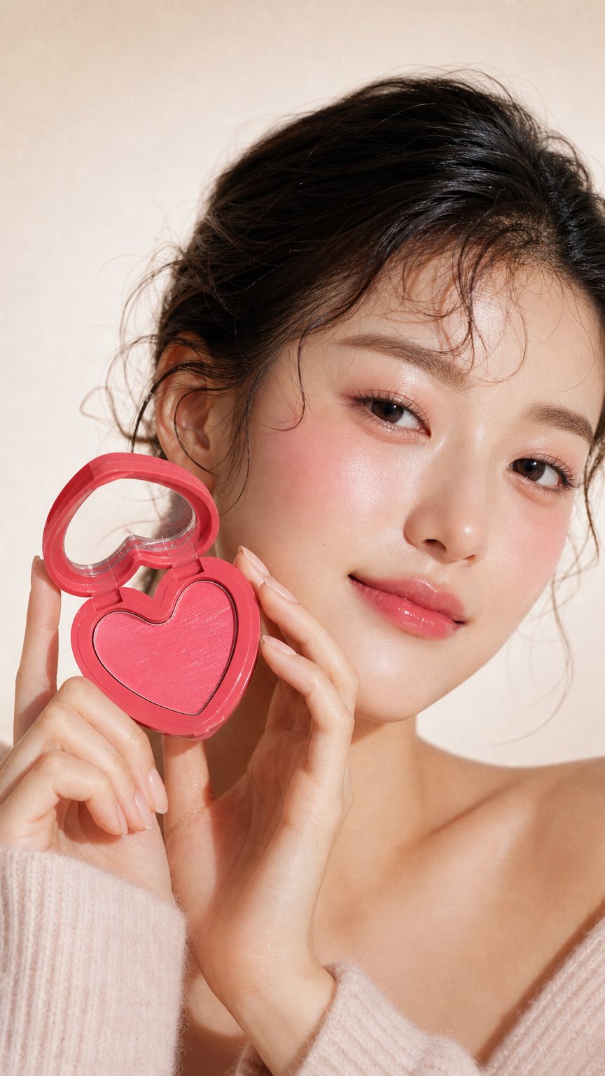 AI product shot of chrome heart blush