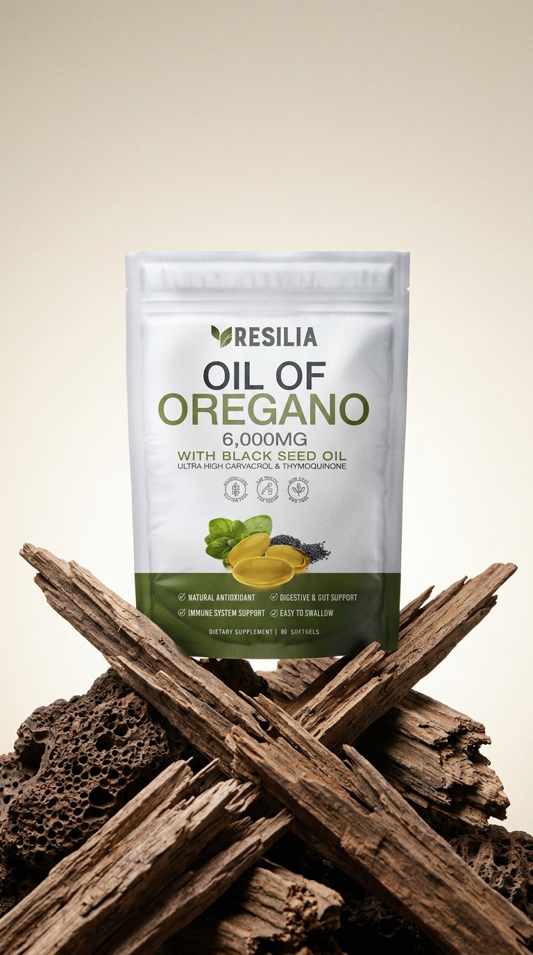 AI product shot of Resilia® Oil of Oregano + Black Seed Oil