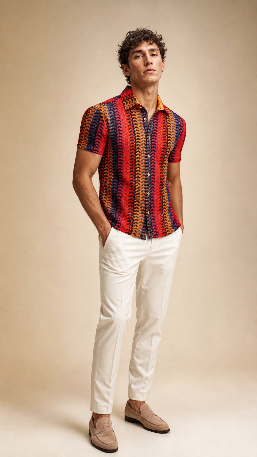 AI product shot of ST33LE Vertical Arrow Stripe Short Sleeve Shirt | Navy/Red