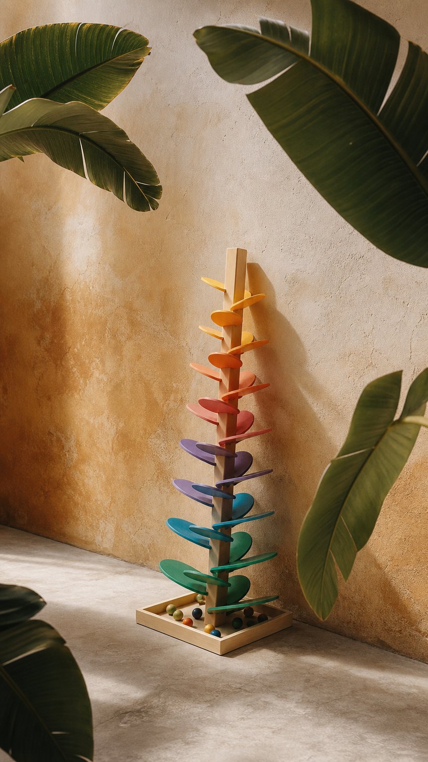 AI product shot of Arbre musical montessori – circuit à billes