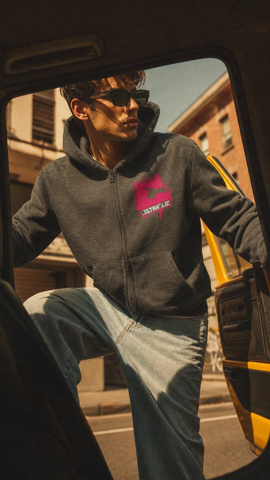 AI product shot of Spray Paint Logo Zip-Up Hoodie