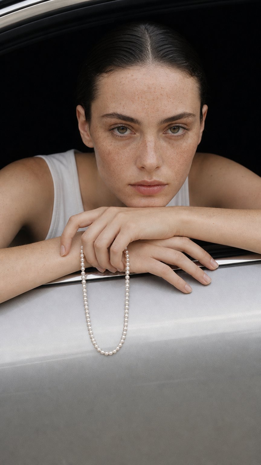 AI product shot of Classic Pearl Necklace | 5–6mm Freshwater Pearl | Lumefia