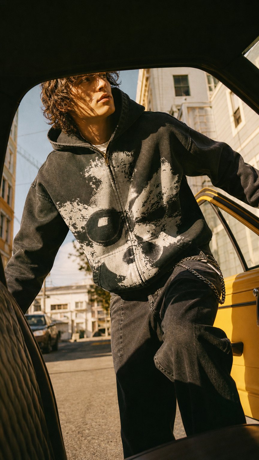 AI product shot of Flower Lady 440GSM Double-zip Hoodie
