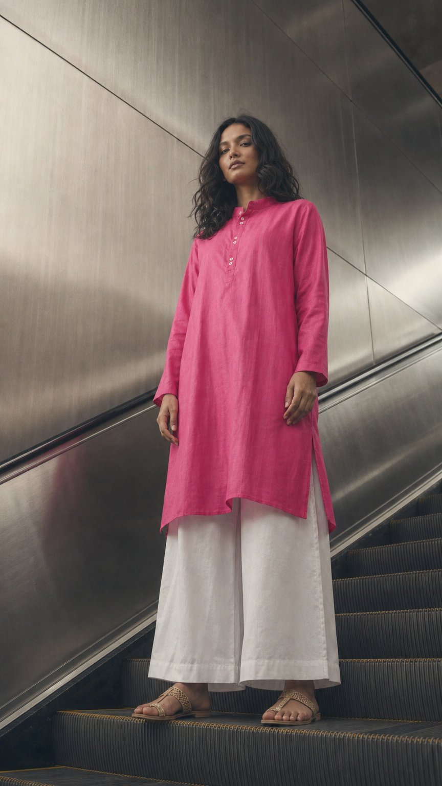 AI product shot of Long Pleated Kurta - Fuchsia
