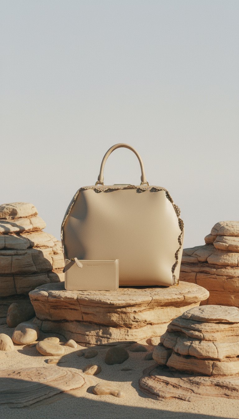 AI product shot of Simone Rocha Scallop Trim Frame Tote Nude