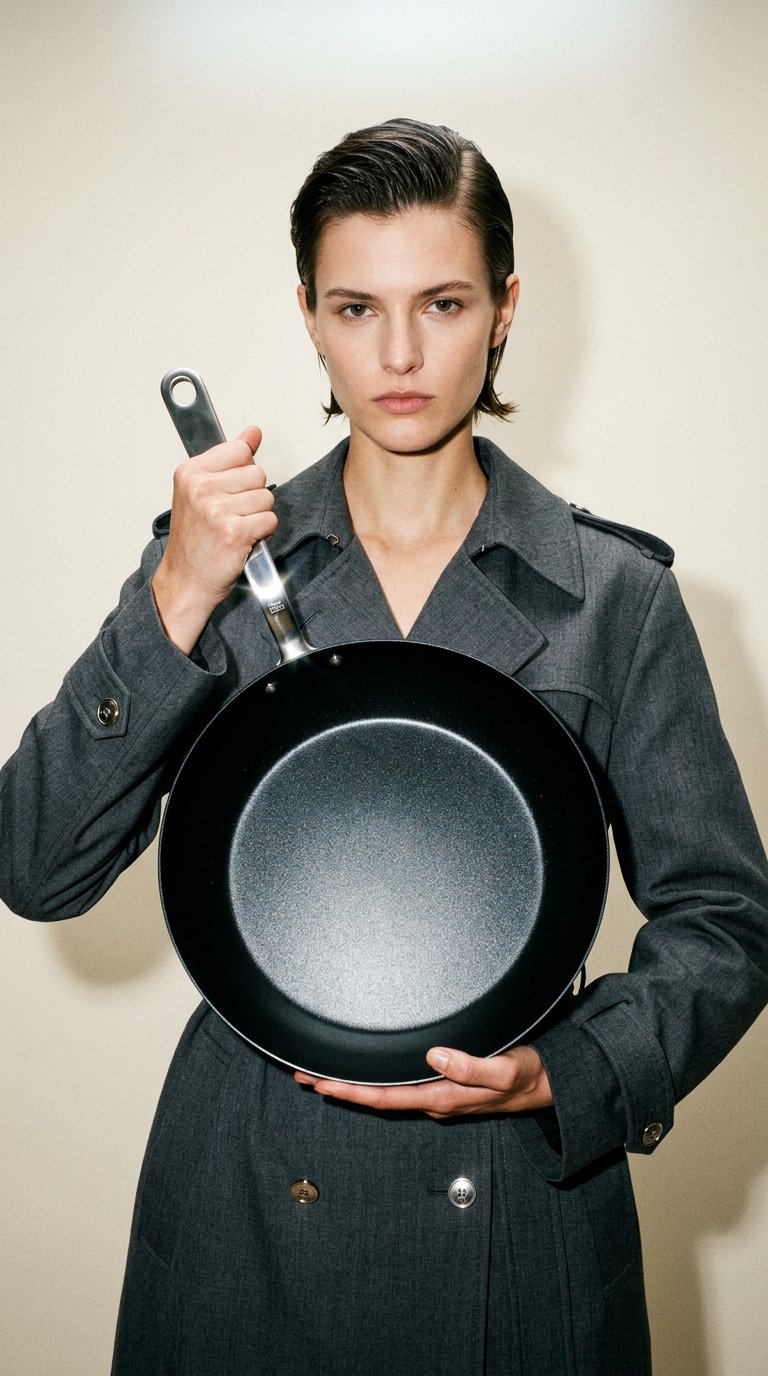 AI product shot of Seasoned Carbon Steel Frying Pan