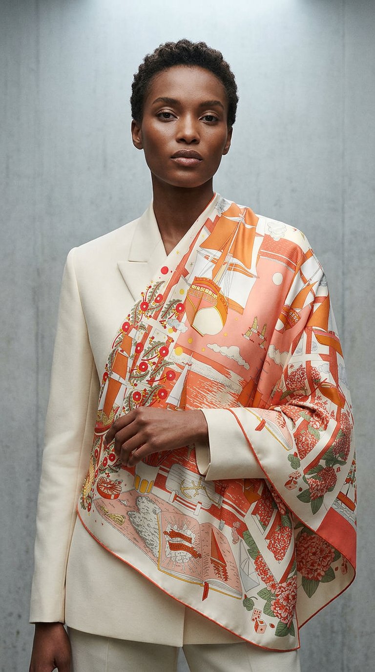 AI product shot of Silk scarves and accessories