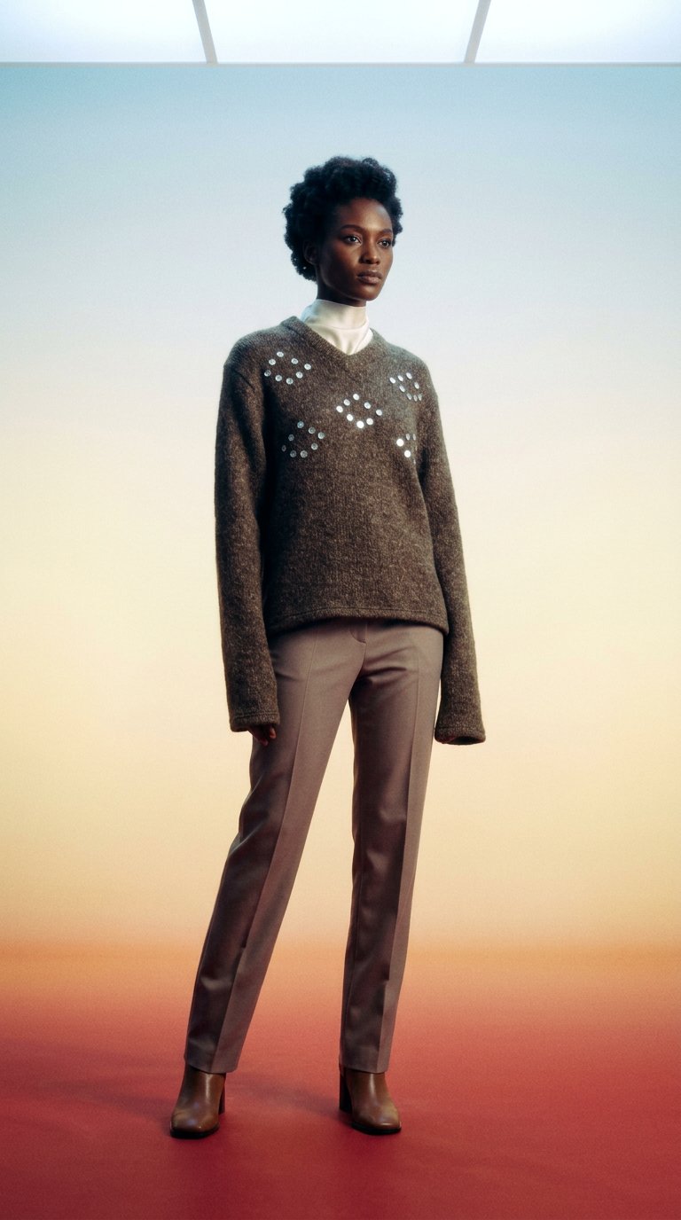 AI product shot of EMBELLISHED V-NECK SWEATER