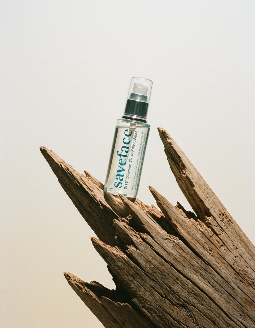 AI product shot of STF Mist (Screen Time Filter) - A blue light blocking, anti-aging face mist