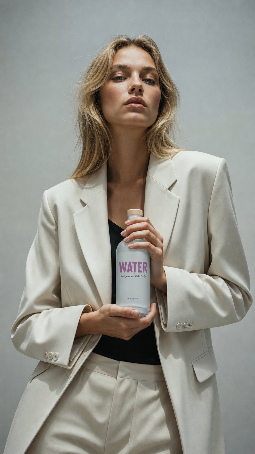 AI product shot of WATER Nörder Dry Gin
