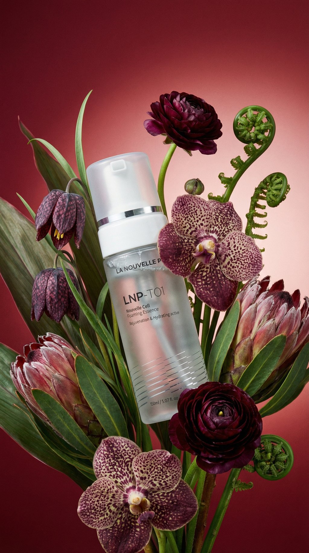 AI product shot of T01 Essence Nouvelle Cellule Moussante