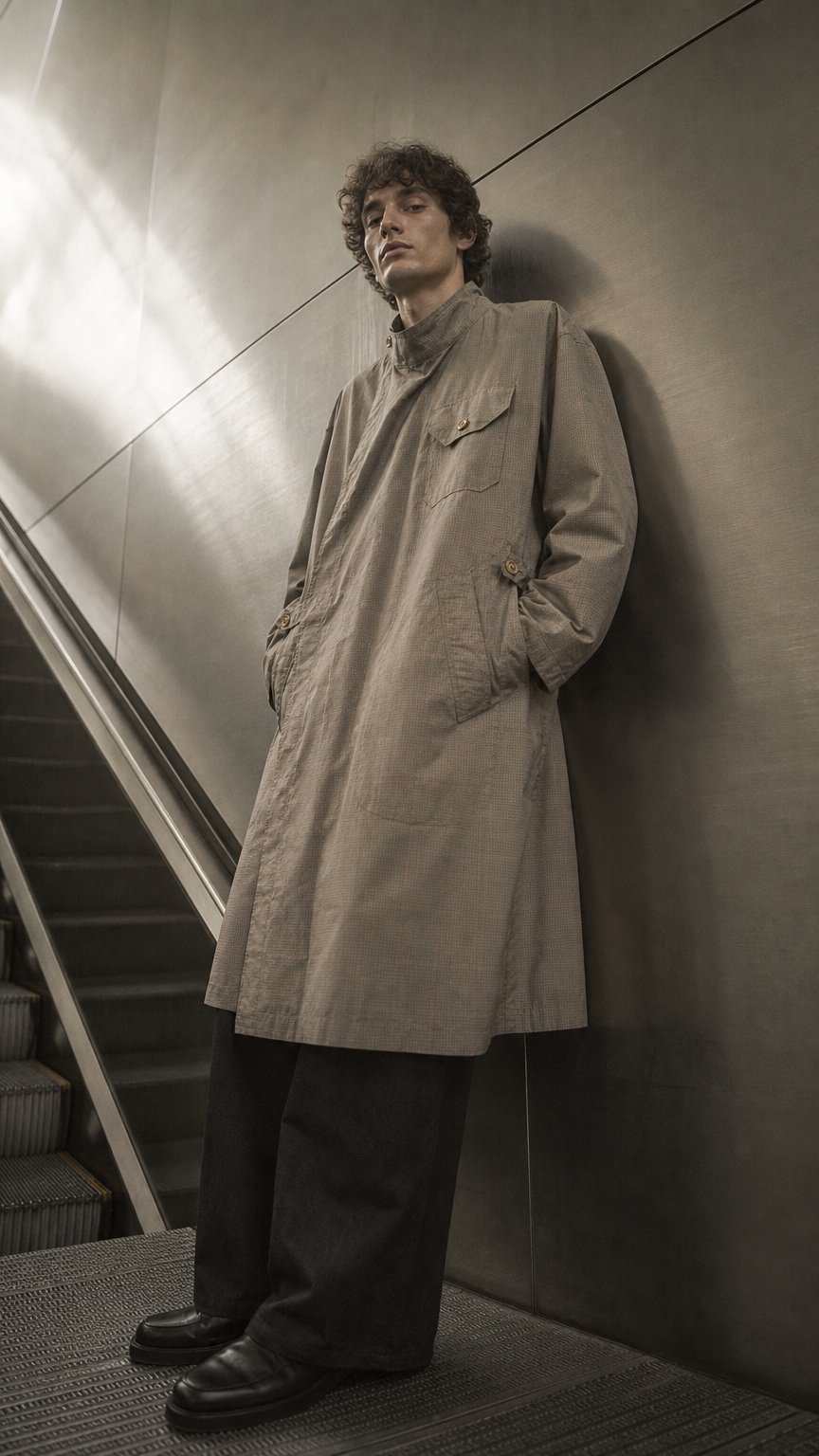 AI product shot of Engineered Garments MG COAT - KHAKI NYCO MINI TATTERSALL