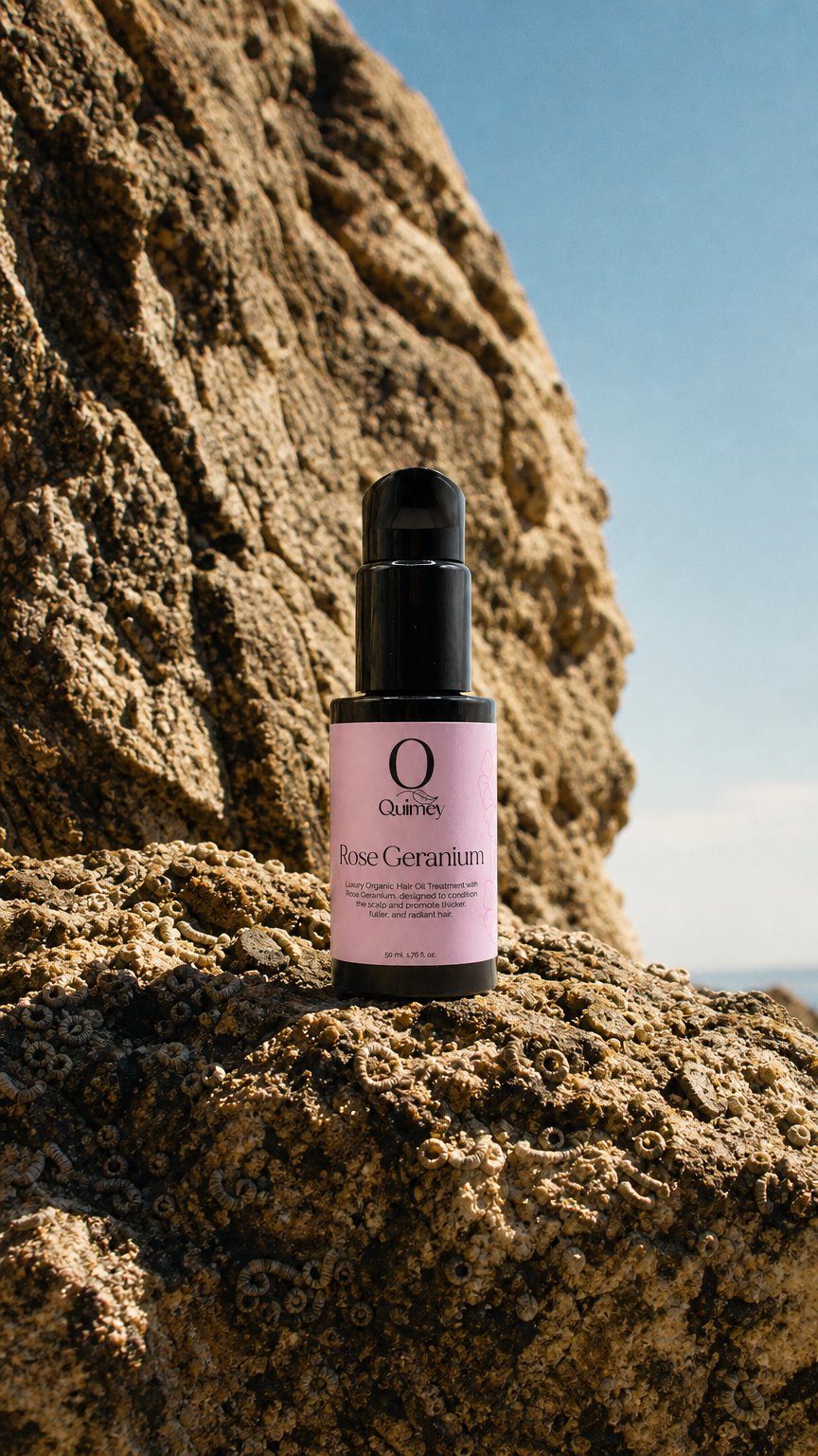 AI product shot of Rose Geranium Organic Hair Oil