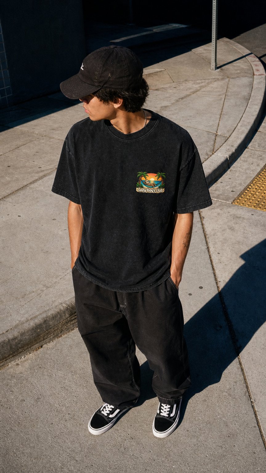AI product shot of Lazy boy's club Snow Washed Oversized Cotton T-Shirt