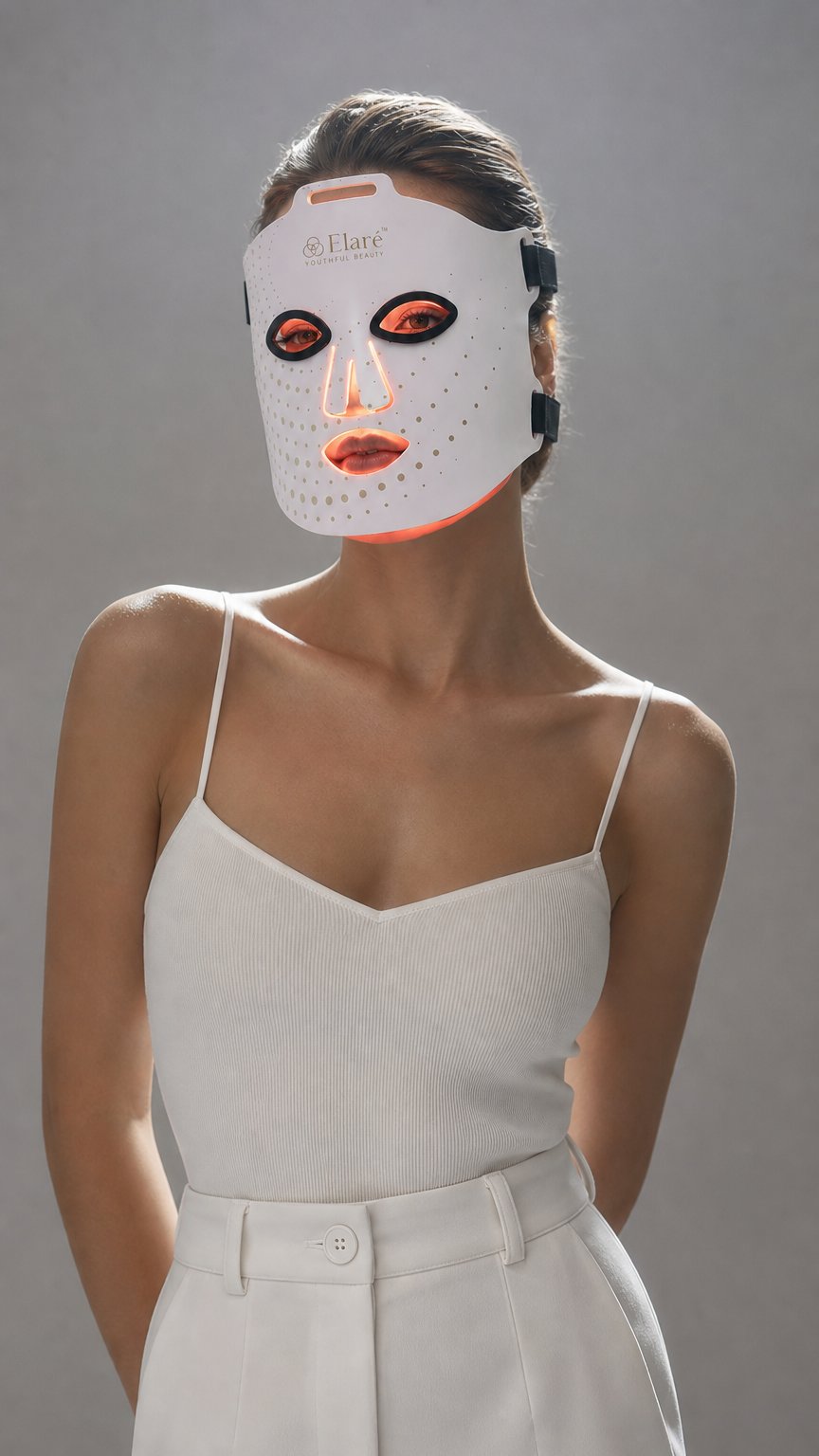 AI product shot of Elaré™ LED Light Therapy Face Mask