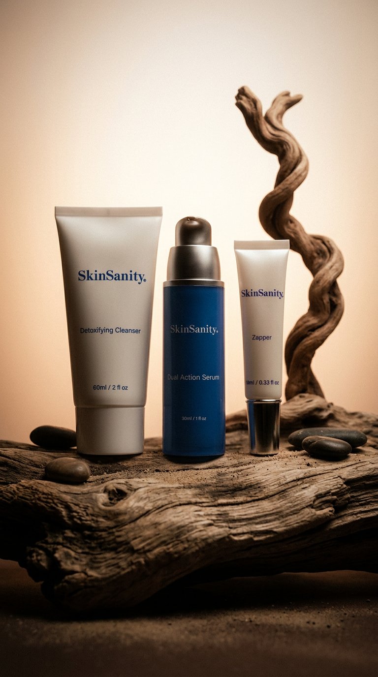 AI product shot of SkinSanity® Acne Treatment - Clear Skin Results Regimen