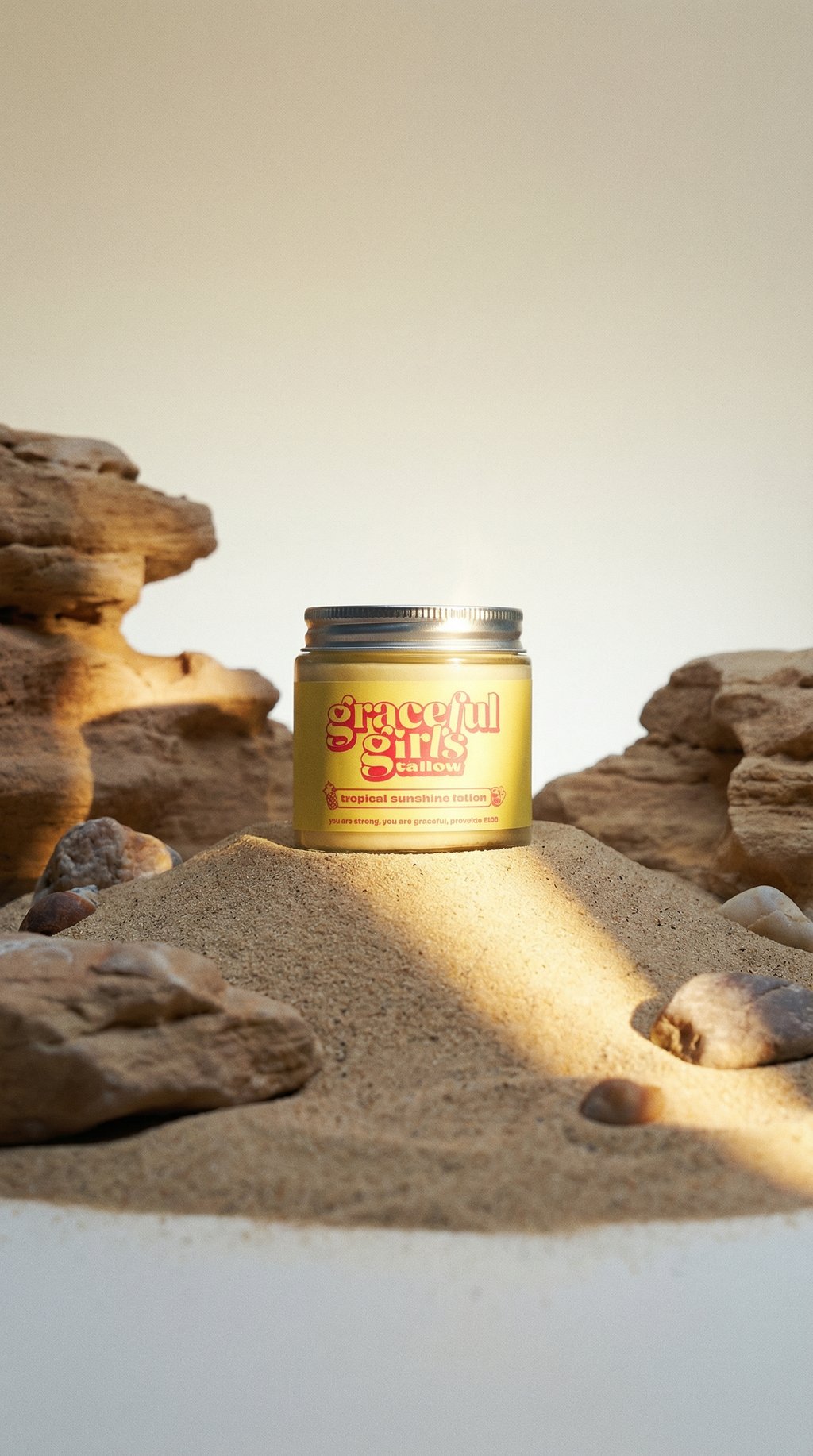 AI product shot of Tropical Sunshine Tallow Lotion - 4oz Jar