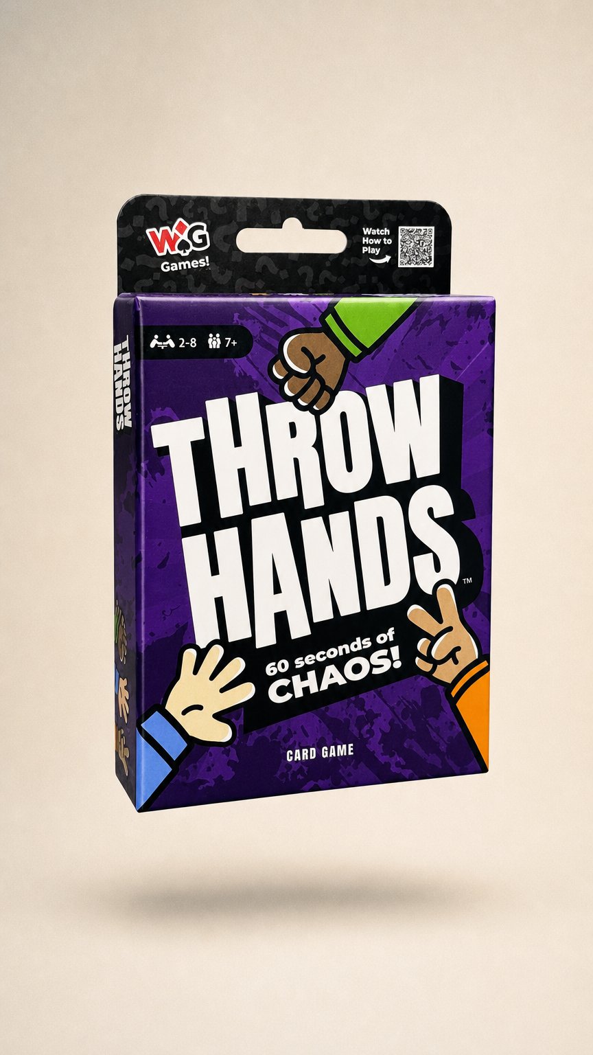 AI product shot of Throw Hands – The Absurdly Fast and Absolutely Chaotic Card-Shedding Game for 2 to 8 Players – 60 Second Card Game for Friends, Families, and Game Night – Ages 7+