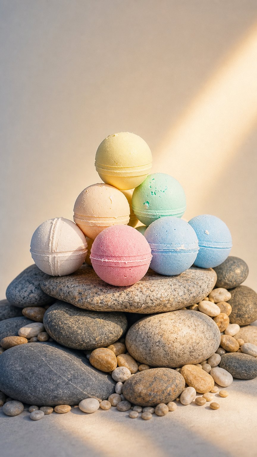 AI product shot of bag of mini 2oz round bath bombs