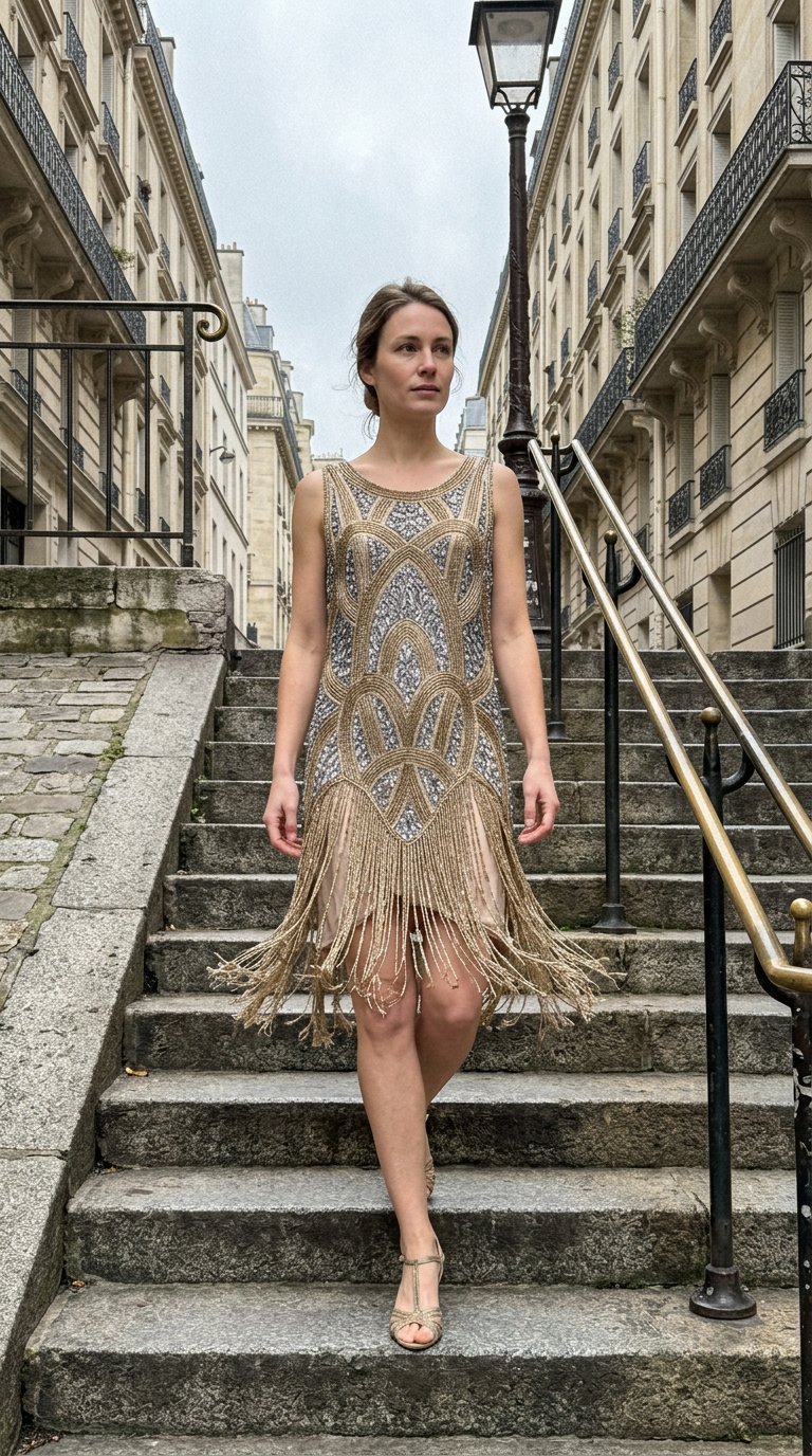 AI product shot of The Cosmos Gown - Vermeil