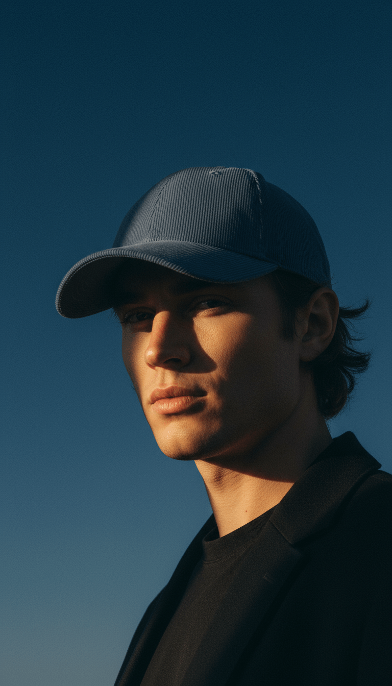 AI product shot of Organic cord baseball cap