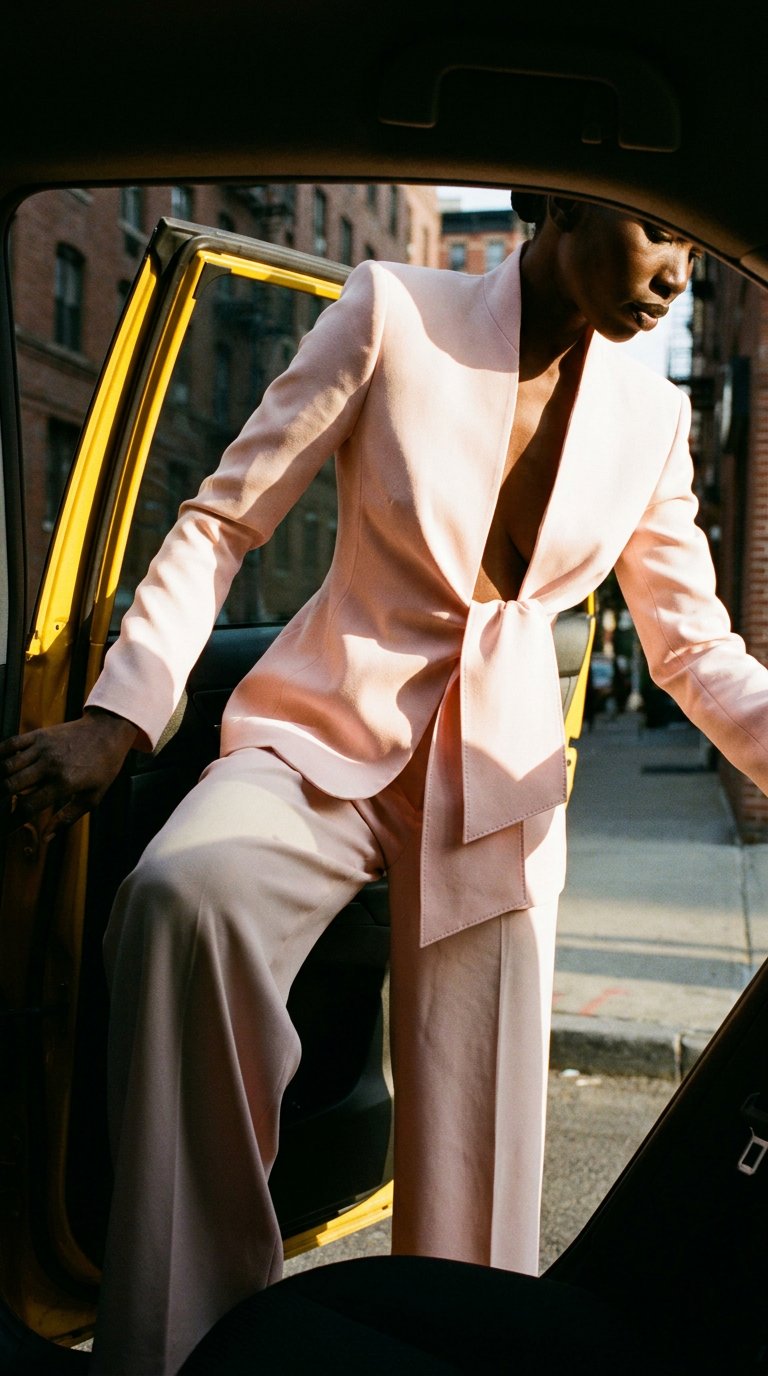 AI product shot of Jacke aus Cady mit Schärpe - Rosa