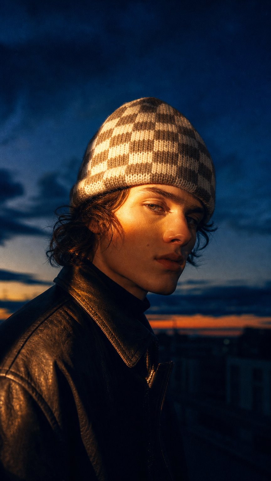AI product shot of Stone Plaid Beanie