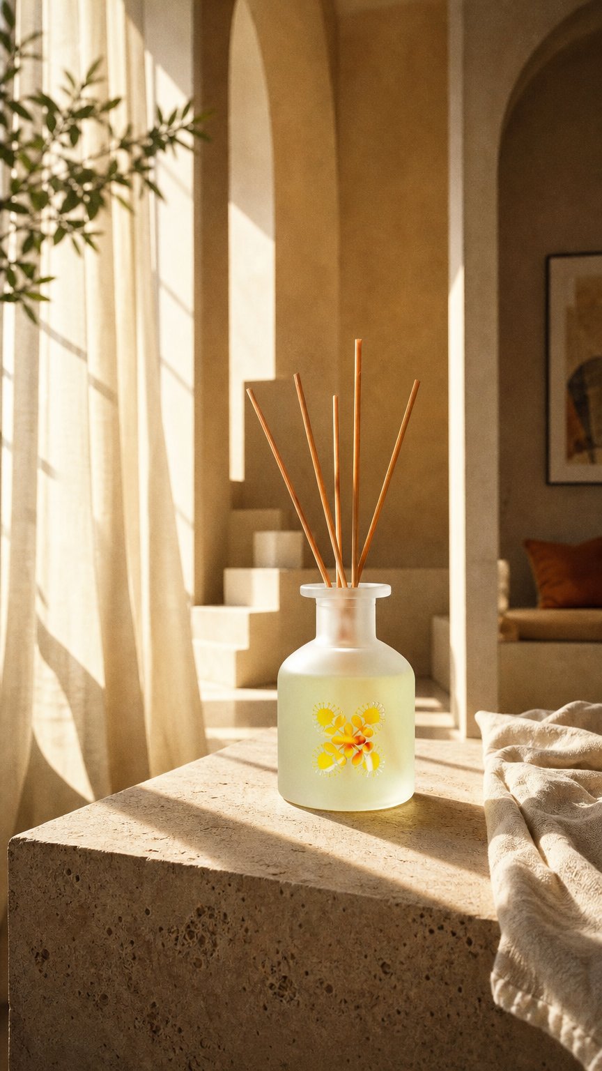 AI product shot of Reed Diffuser Plumeria リードディフューザー　プルメリア