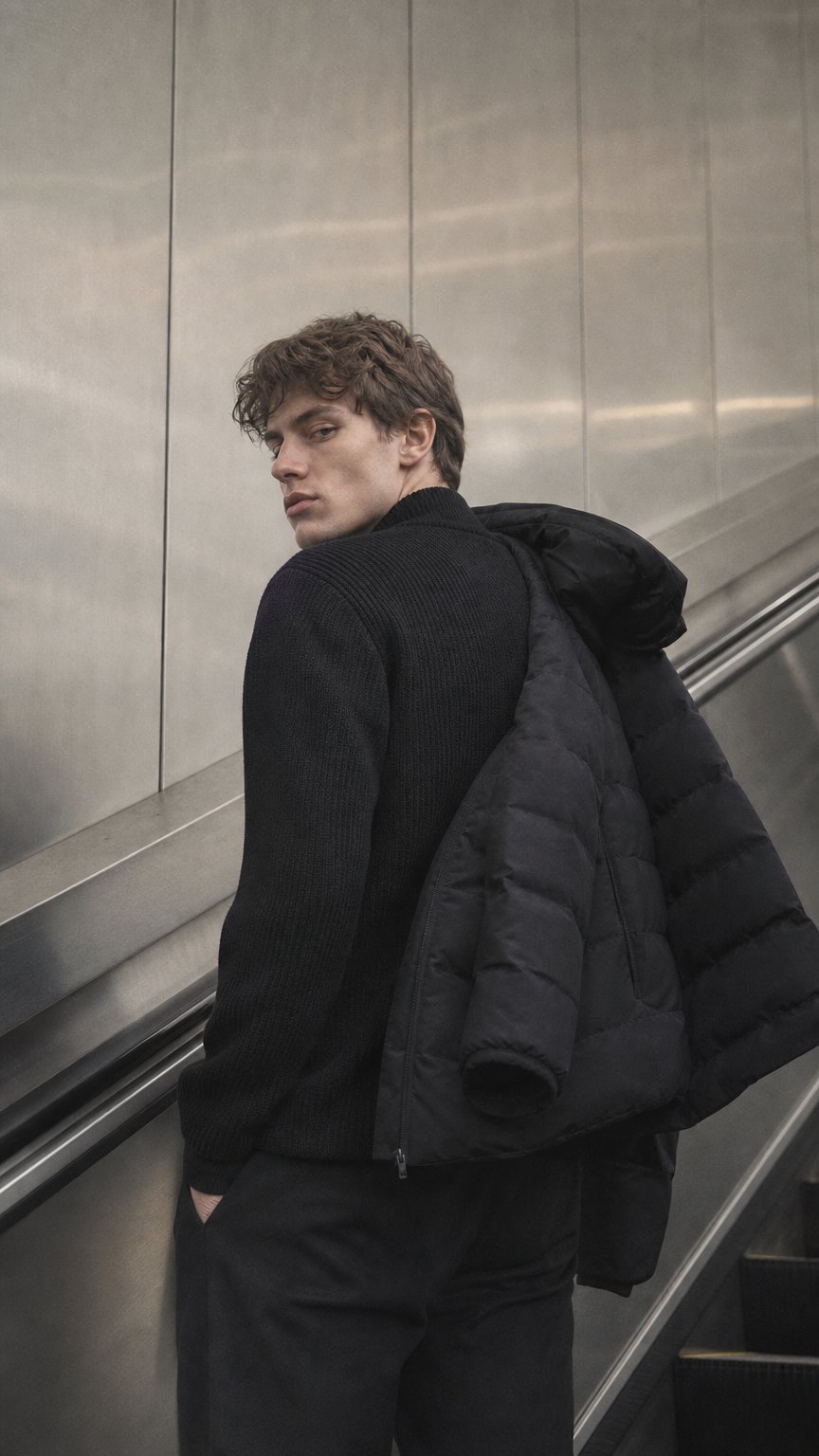 AI product shot of BLACK PREMIER PUFFER JACKET