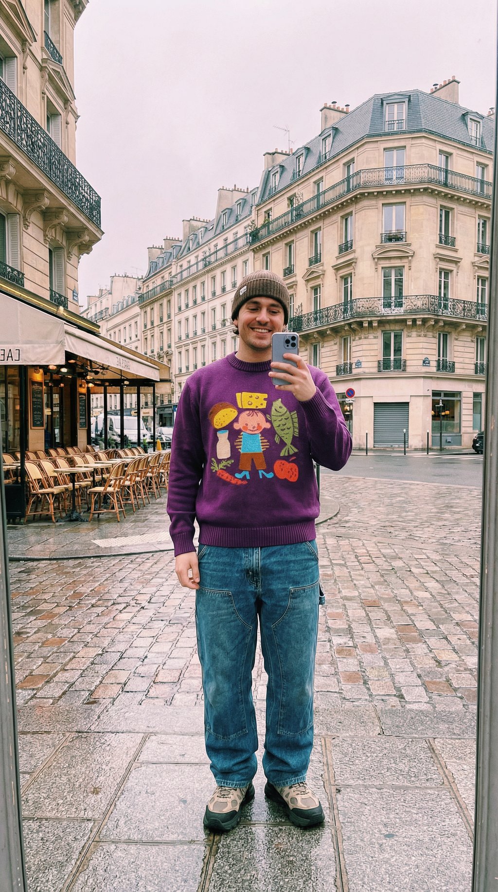 AI product shot of The Loose Company Food Sweater Purple Intarsia