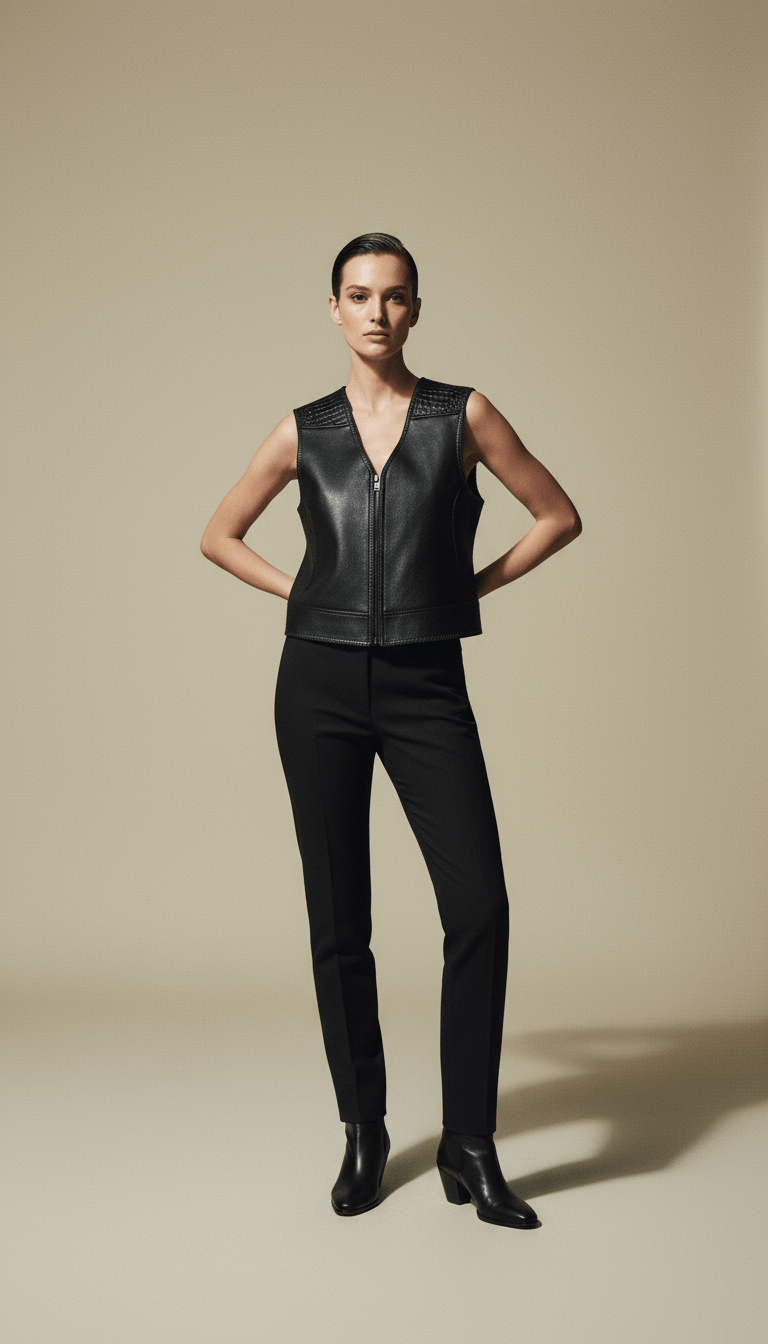 AI product shot of AUS BLACK OFF THE RACK LEATHER / CROC Vest