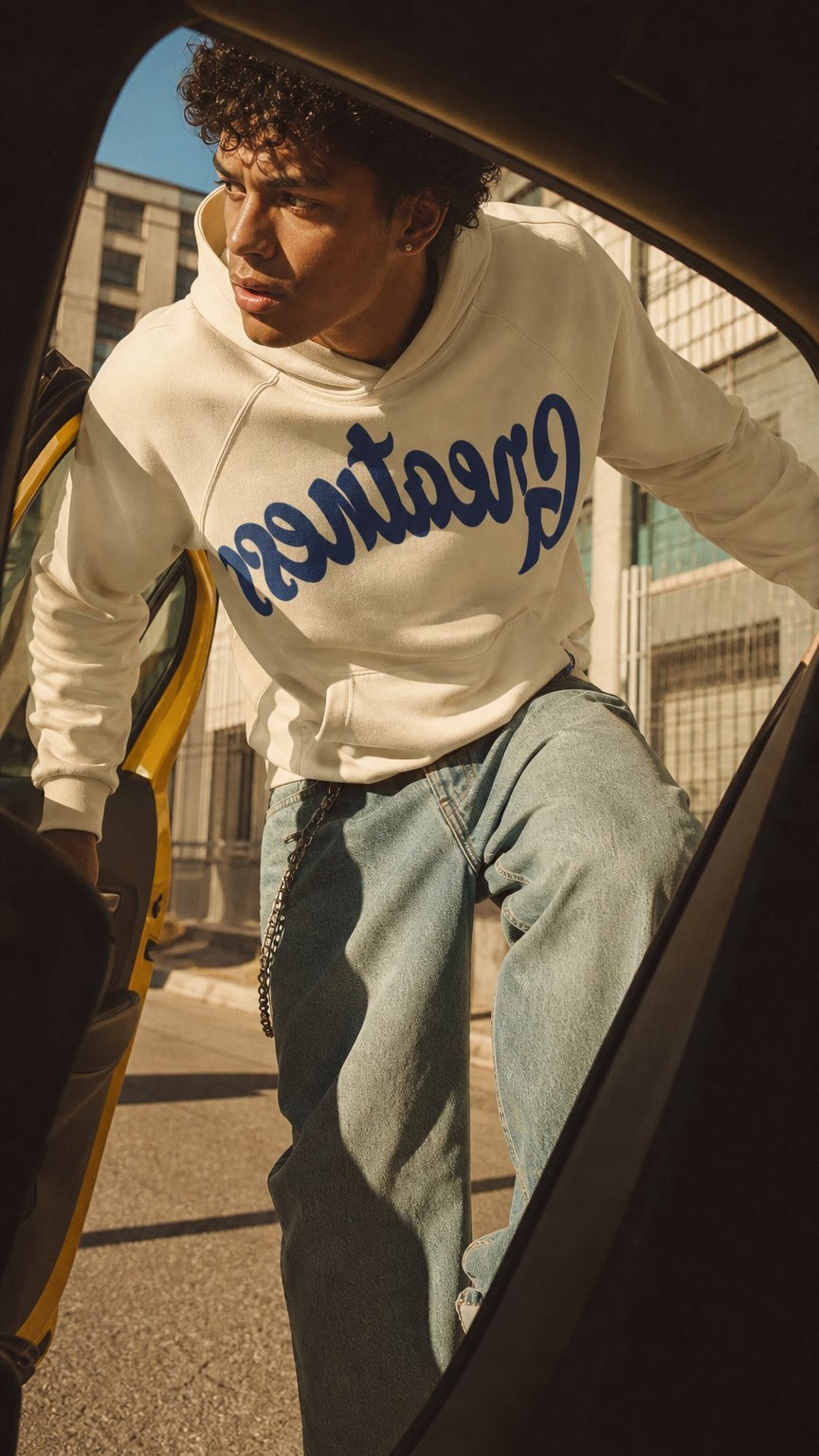 AI product shot of Reflect Greatness, cream and navy
