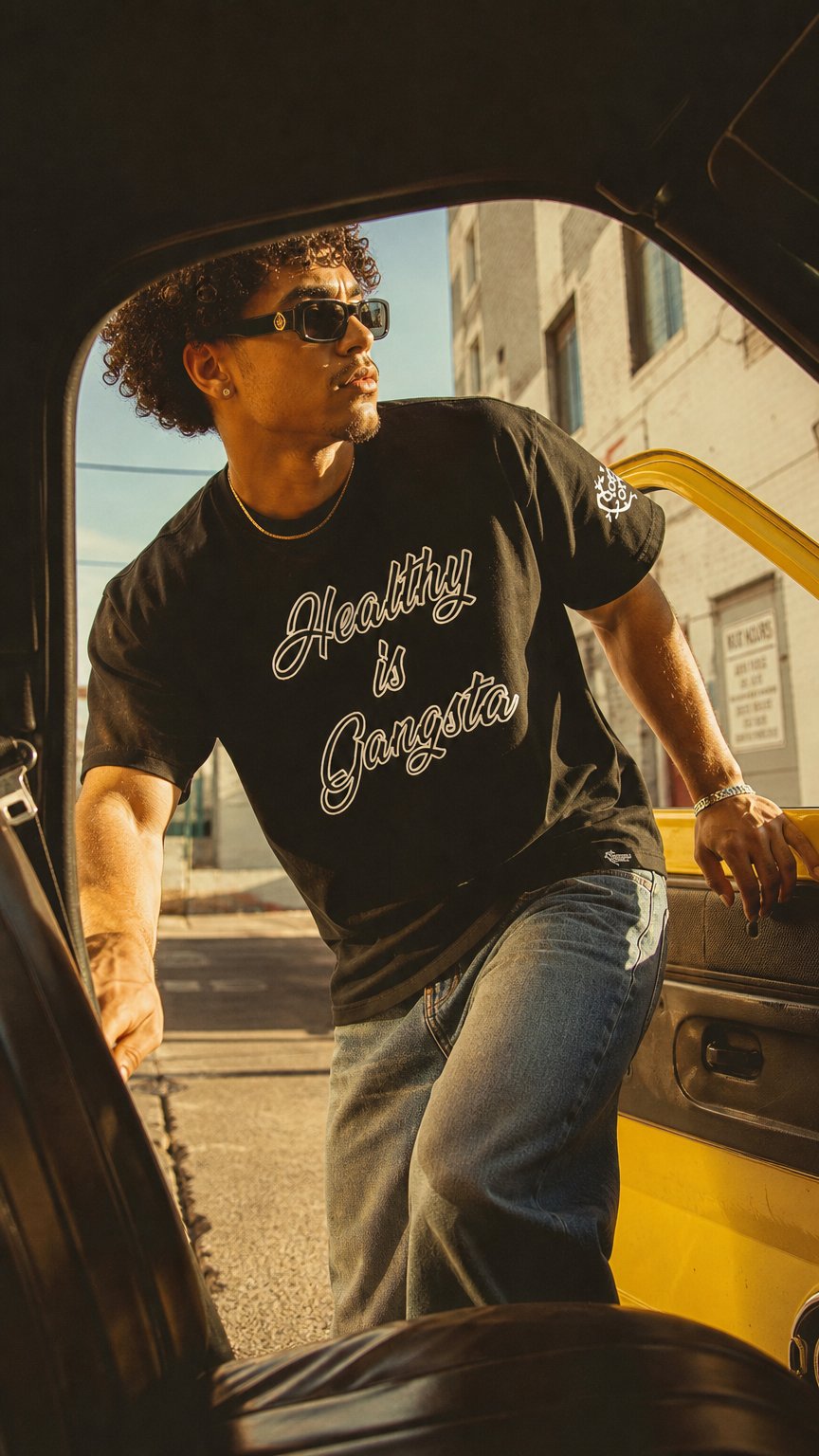 AI product shot of Healthy is Gangsta Premium T Shirt (Limited Edition)