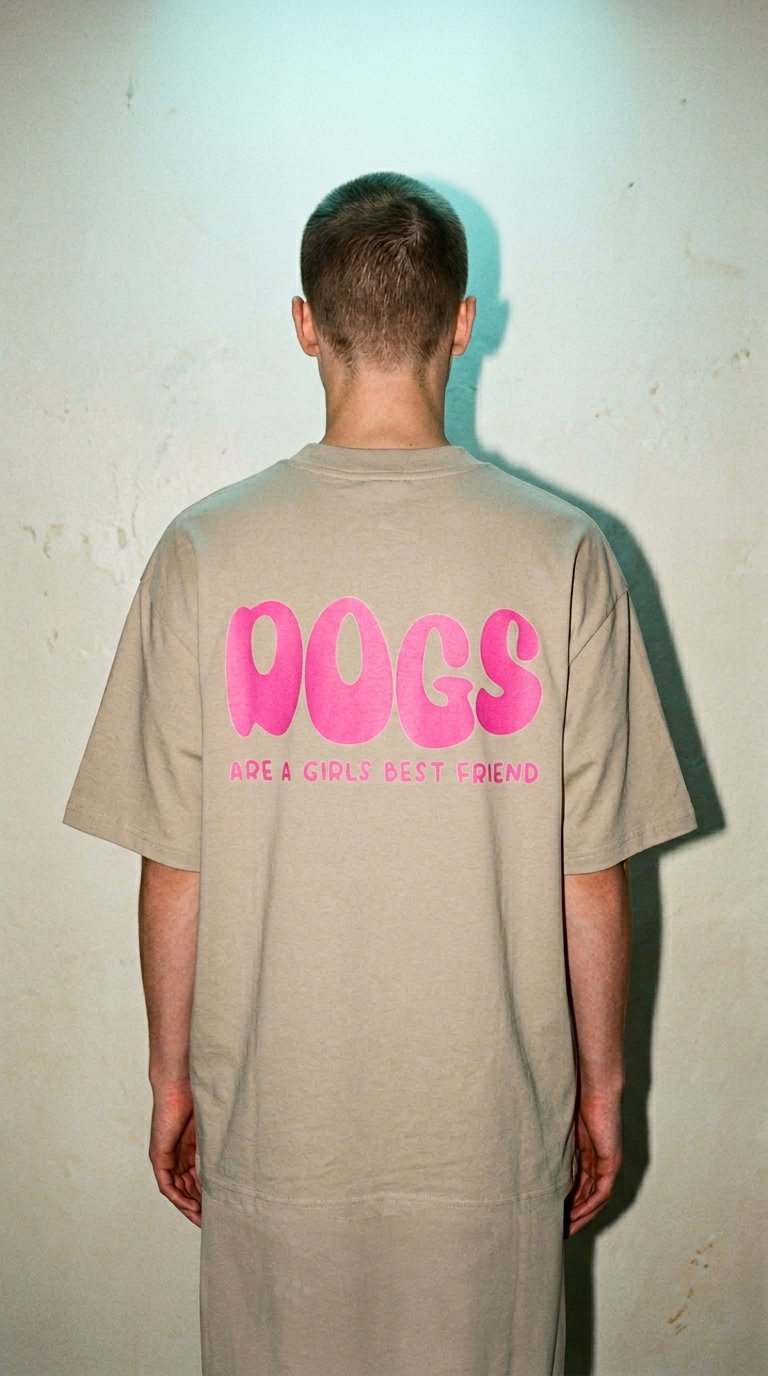 AI product shot of UNISEX T-SHIRT "DOGS ARE A GIRLS BEST FRIEND"