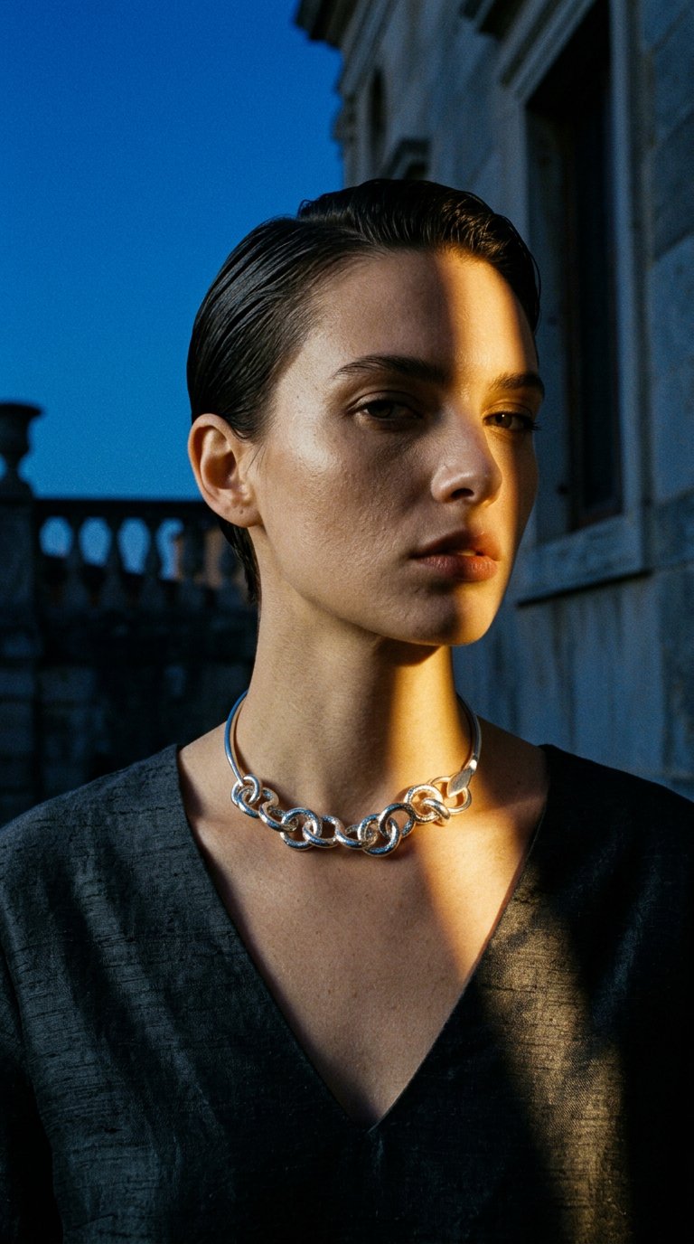 AI product shot of ‘Saturn’ Silver choker
