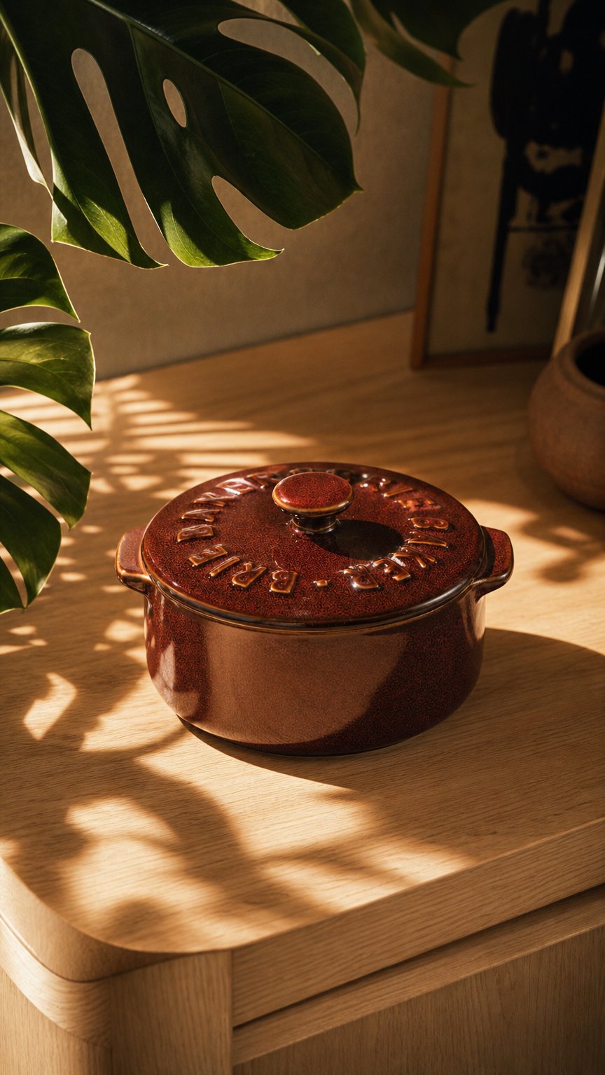 AI product shot of Loire Ceramic Brie Baker Burgundy