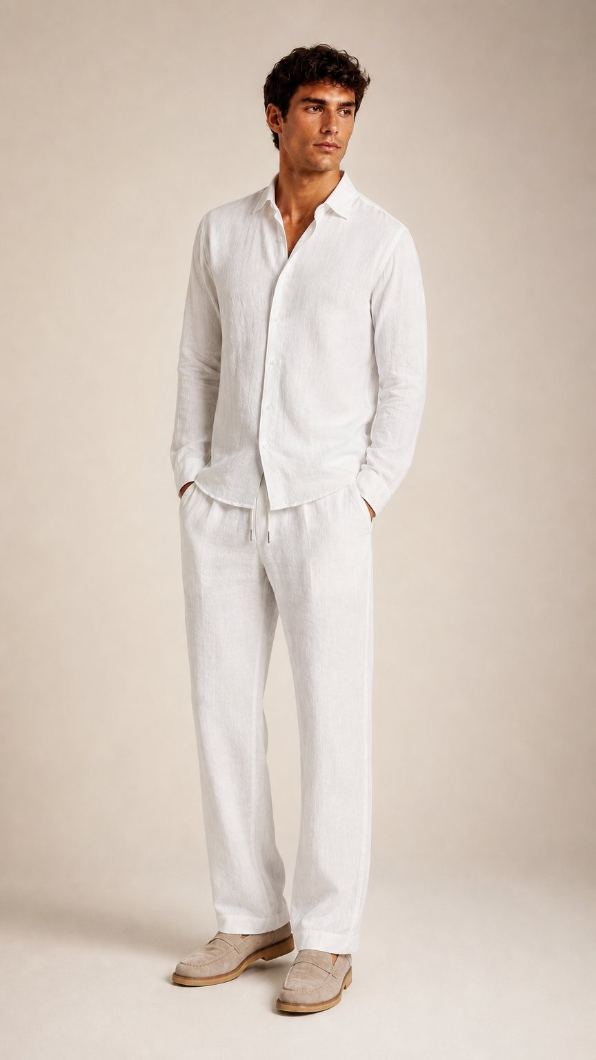AI product shot of MILANO LINEN SET - WHITE