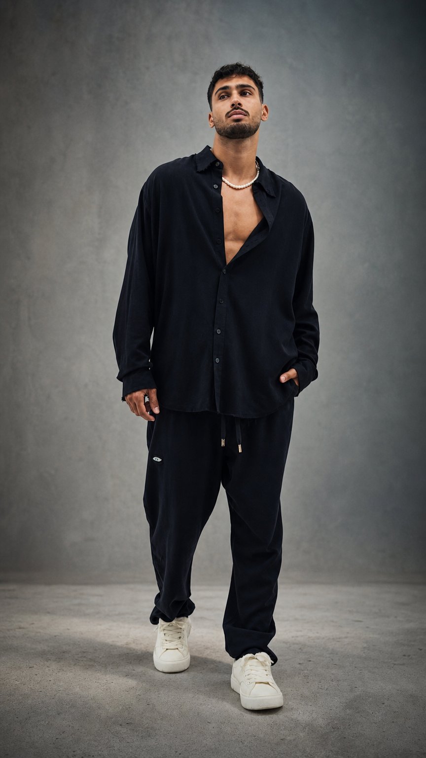 AI product shot of Soft Linen Set - Black | Long Sleeve & Pants