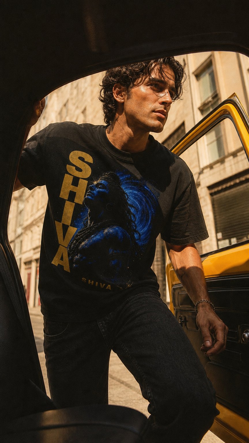 AI product shot of Cosmic Shiva Oversized T-Shirt