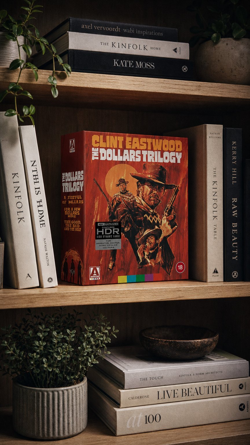 AI product shot of The Dollars Trilogy 4K UHD + Blu-ray Box Set Limited Edition