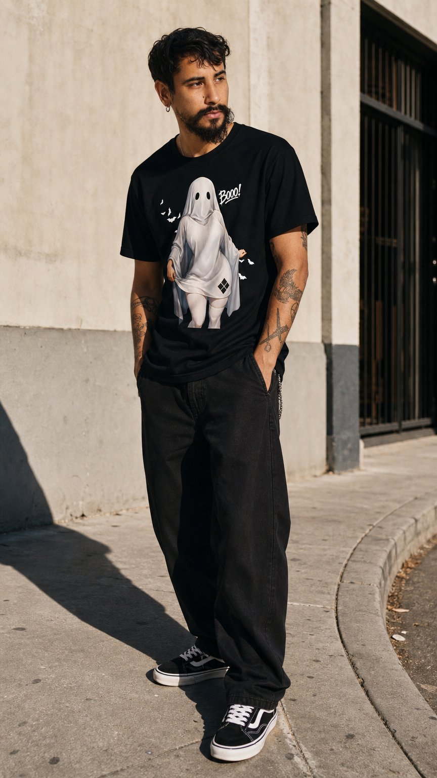 AI product shot of "Ghost Baddie" Premium Tee