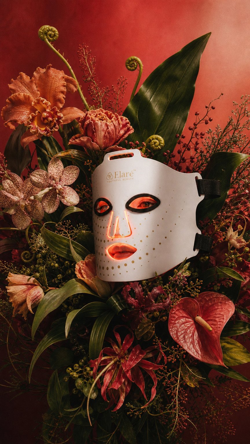 AI product shot of Elaré™ LED Light Therapy Face Mask