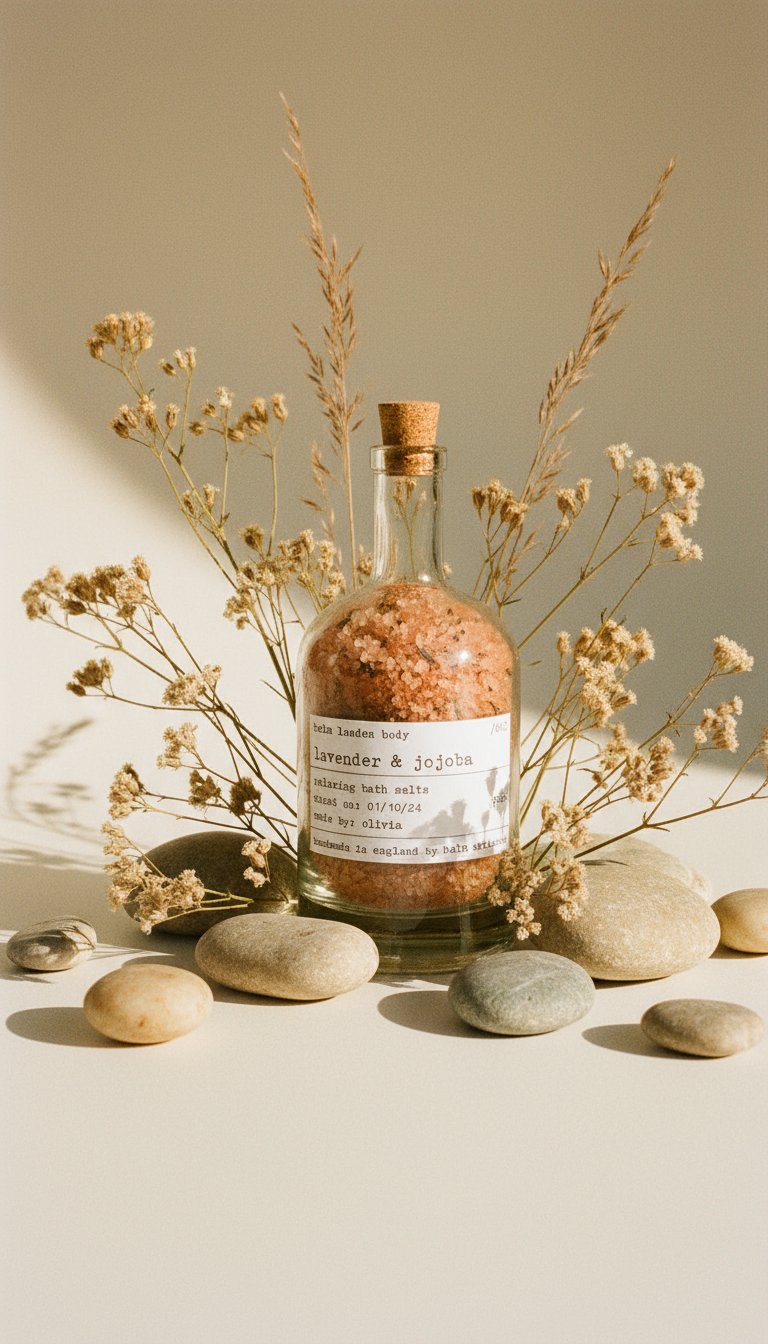 AI product shot of Lavender & Jojoba Bath Salts - 580g