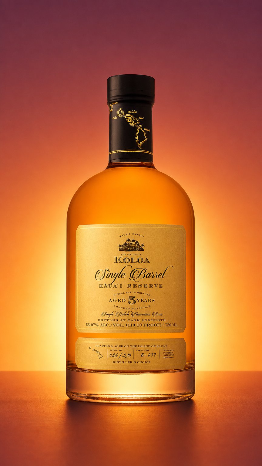 AI product shot of Koloa Five Year Rum